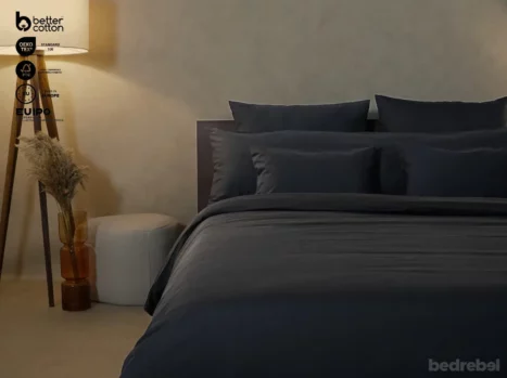 Dekbedovertrek met rits over drie zijden & dekbedclips | Satijn katoen - Charcoal black