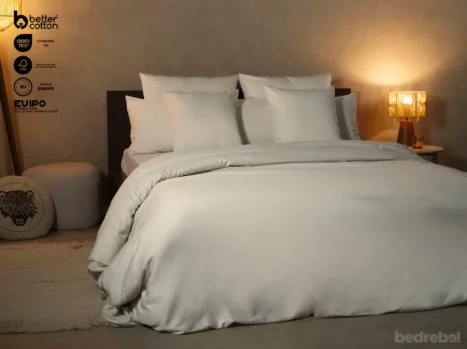 Dekbedovertrek met rits over drie zijden & dekbedclips | Satijn katoen - Ivory beige