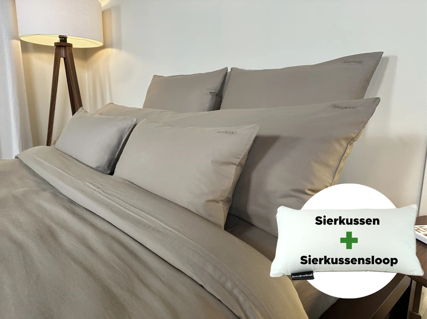 Sierkussen + sierkussensloop voordeelset | Satijn katoen – Japandi taupe