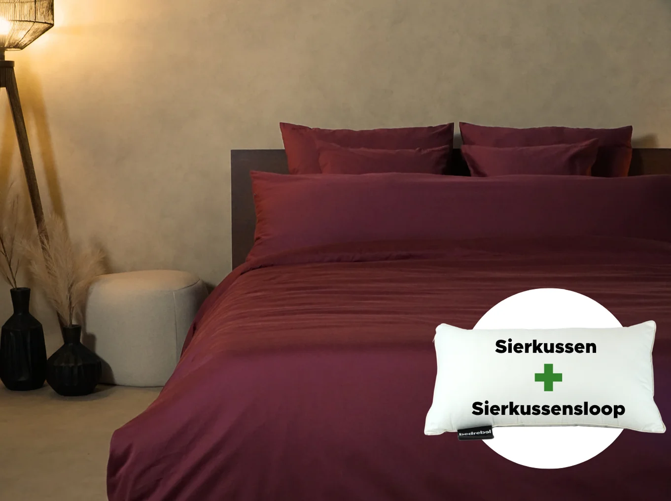 Sierkussen + sierkussensloop voordeelset | Satijn katoen – Merlot red