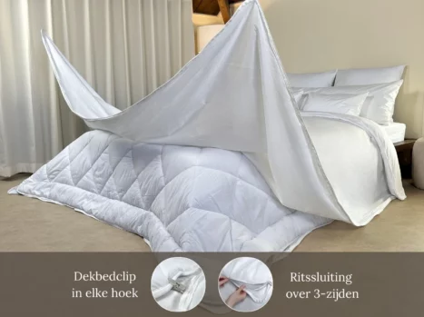 Dekbedovertrek met rits over drie zijden & dekbedclips | Percale katoen - Pure white
