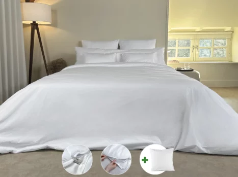 Dekbedovertrek met rits over drie zijden & dekbedclips | Percale katoen - Pure white | 1 persoons incl. 1 kussensloop