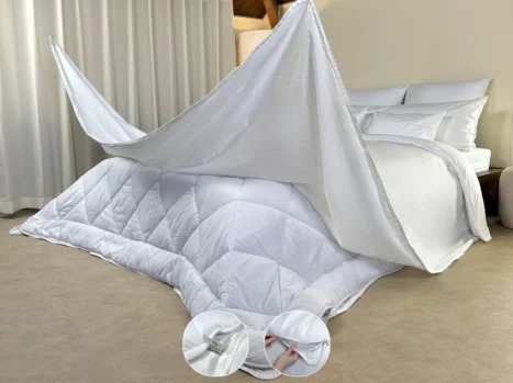 Dekbedovertrek met rits over drie zijden & dekbedclips | Percale katoen - Pure white