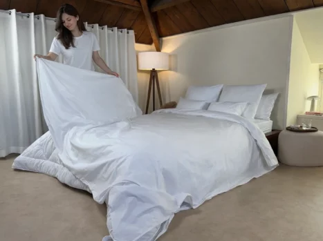 Alternative view of Dekbedovertrek met rits over drie zijden & dekbedclips | Percale katoen – Pure white | 1 persoons incl. 1 kussensloop