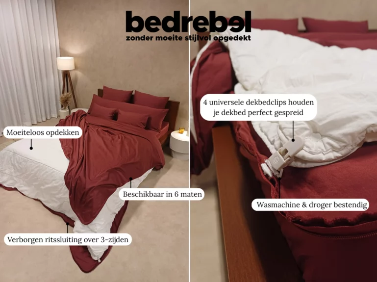 Dekbedovertrek set met rits over drie zijden & dekbedclips | Satijn katoen – Midnight blue – 2 persoons - Afbeelding 4