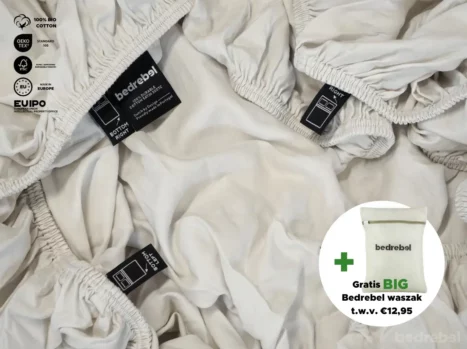 Hoeslaken met hoeklabels & side pockets | Satijn katoen - Ivory beige