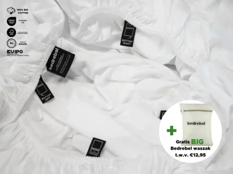 Hoeslaken met hoeklabels & side pockets | Satijn katoen - Pure white