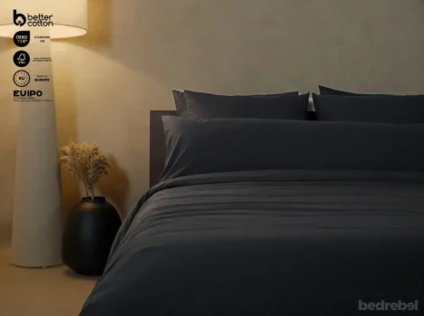 Dekbedovertrek met rits over onderzijde & dekbedclips | Percale katoen - Charcoal black