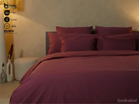 Dekbedovertrek met rits over drie zijden & dekbedclips | Percale katoen - Merlot red