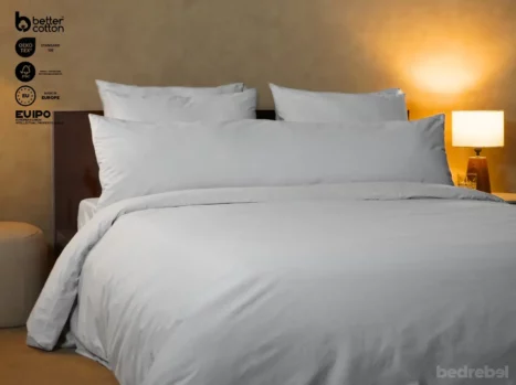 Dekbedovertrek met rits over drie zijden & dekbedclips | Percale katoen - Misty grey