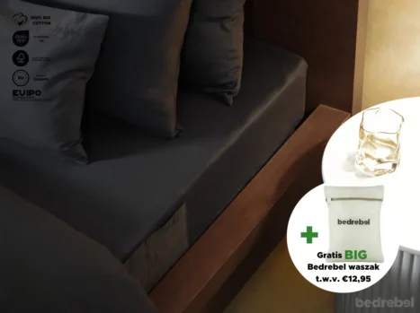 Hoeslaken met hoeklabels & side pockets | Satijn katoen - Charcoal black