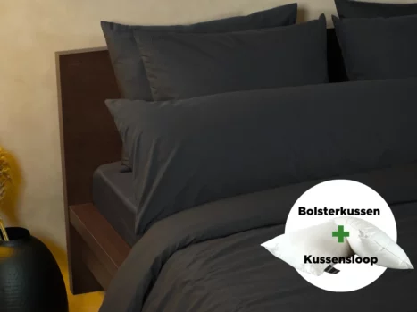 Bolsterkussen + kussensloop voordeelset | Percale katoen - Charcoal black