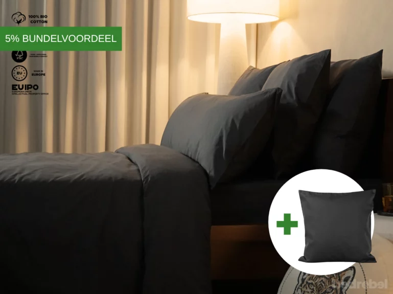Dekbedovertrek set | Percale katoen – Charcoal black – 1 persoons