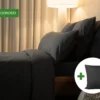 Dekbedovertrek set met rits over drie zijden & dekbedclips | Percale katoen - Charcoal black - 1 persoons