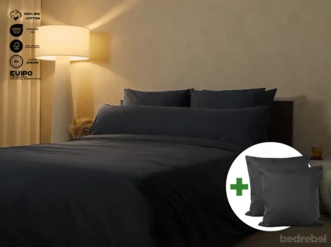 Dekbedovertrek set met rits over drie zijden & dekbedclips | Percale katoen - Charcoal black - 2 persoons