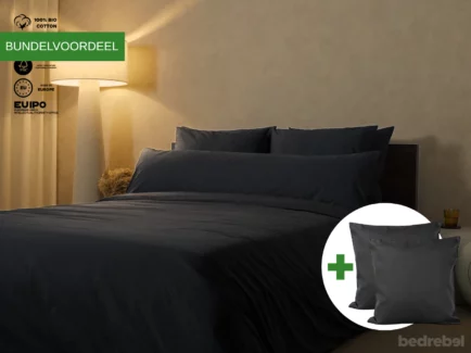 Dekbedovertrek set met rits over drie zijden & dekbedclips | Percale katoen - Charcoal black - 2 persoons