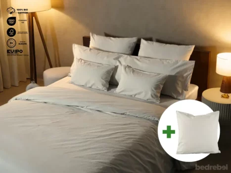 Dekbedovertrek set met rits over drie zijden & dekbedclips | Percale katoen - Ivory beige - 1 persoons