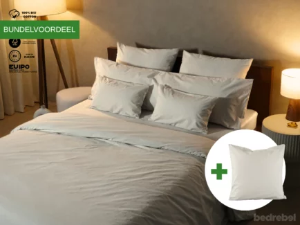 Dekbedovertrek set met rits over drie zijden & dekbedclips | Percale katoen - Ivory beige - 1 persoons