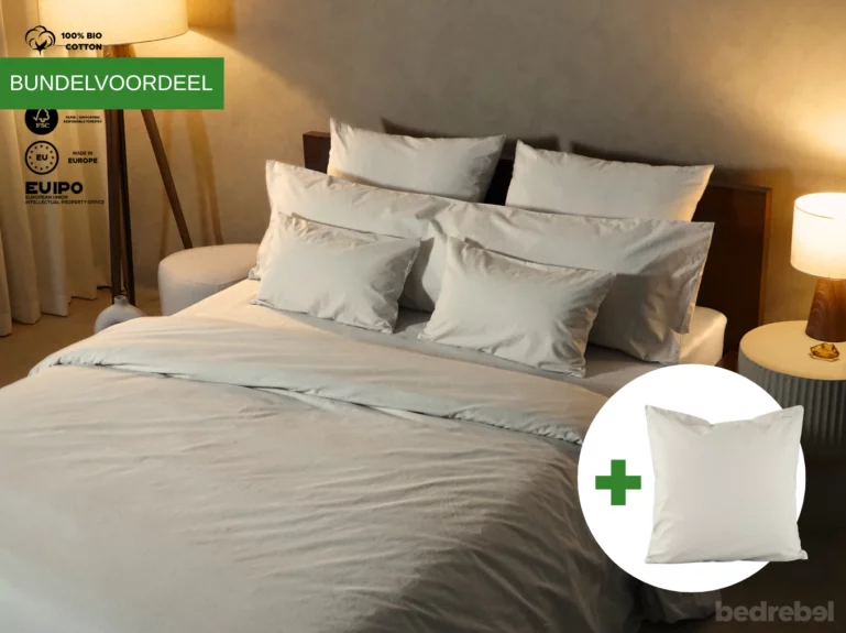 Dekbedovertrek set met rits over drie zijden & dekbedclips | Percale katoen – Ivory beige – 1 persoons