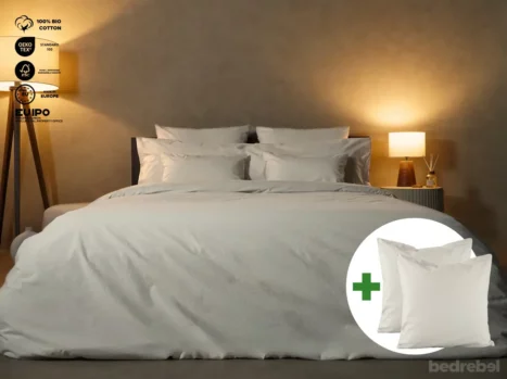 Dekbedovertrek set met rits over drie zijden & dekbedclips | Percale katoen - Ivory beige - 2 persoons