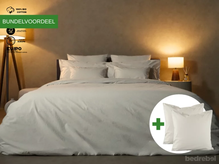 Dekbedovertrek set met rits over drie zijden & dekbedclips | Percale katoen – Ivory beige – 2 persoons