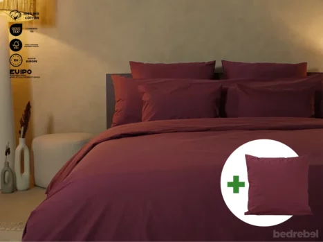 Dekbedovertrek set met rits over drie zijden & dekbedclips | Percale katoen - Merlot red - 1 persoons