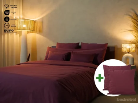 Dekbedovertrek set met rits over drie zijden & dekbedclips | Percale katoen - Merlot red - 2 persoons