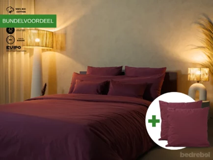 Dekbedovertrek set met rits over drie zijden & dekbedclips | Percale katoen - Merlot red - 2 persoons