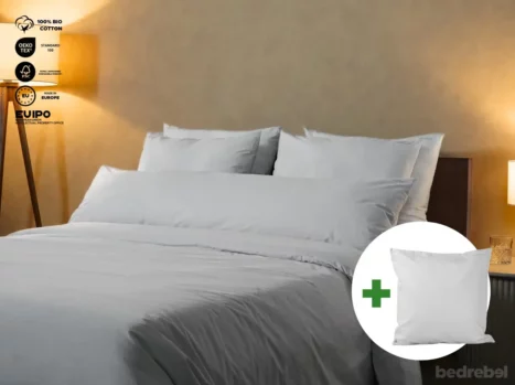 Dekbedovertrek set met rits over drie zijden & dekbedclips | Percale katoen - Misty grey - 1 persoons