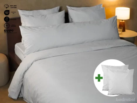 Dekbedovertrek set met rits over drie zijden & dekbedclips | Percale katoen - Misty grey - 2 persoons