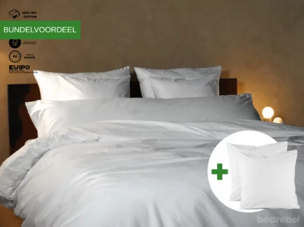 Dekbedovertrek set met rits over drie zijden & dekbedclips | Percale katoen - Pure white - 2 persoons