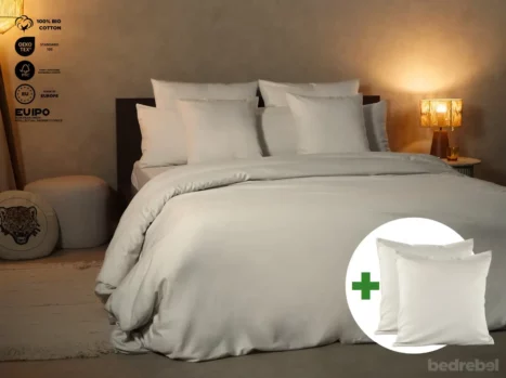 Dekbedovertrek set met rits over drie zijden & dekbedclips | Satijn katoen - Ivory beige - 2 persoons