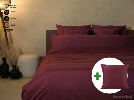 Dekbedovertrek set met rits over drie zijden & dekbedclips | Satijn katoen - Merlot red - 1 persoons