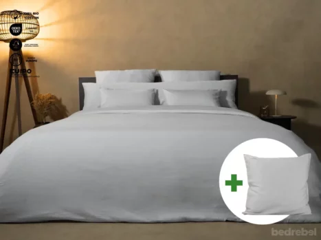 Dekbedovertrek set met rits over drie zijden & dekbedclips | Satijn katoen - Misty grey - 1 persoons