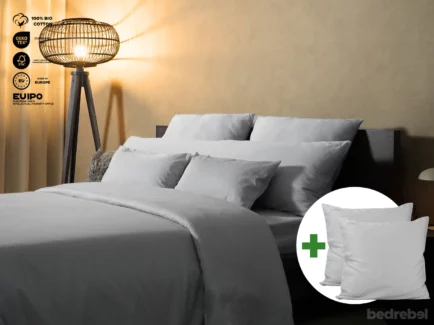 Dekbedovertrek set met rits over drie zijden & dekbedclips | Satijn katoen - Misty grey - 2 persoons