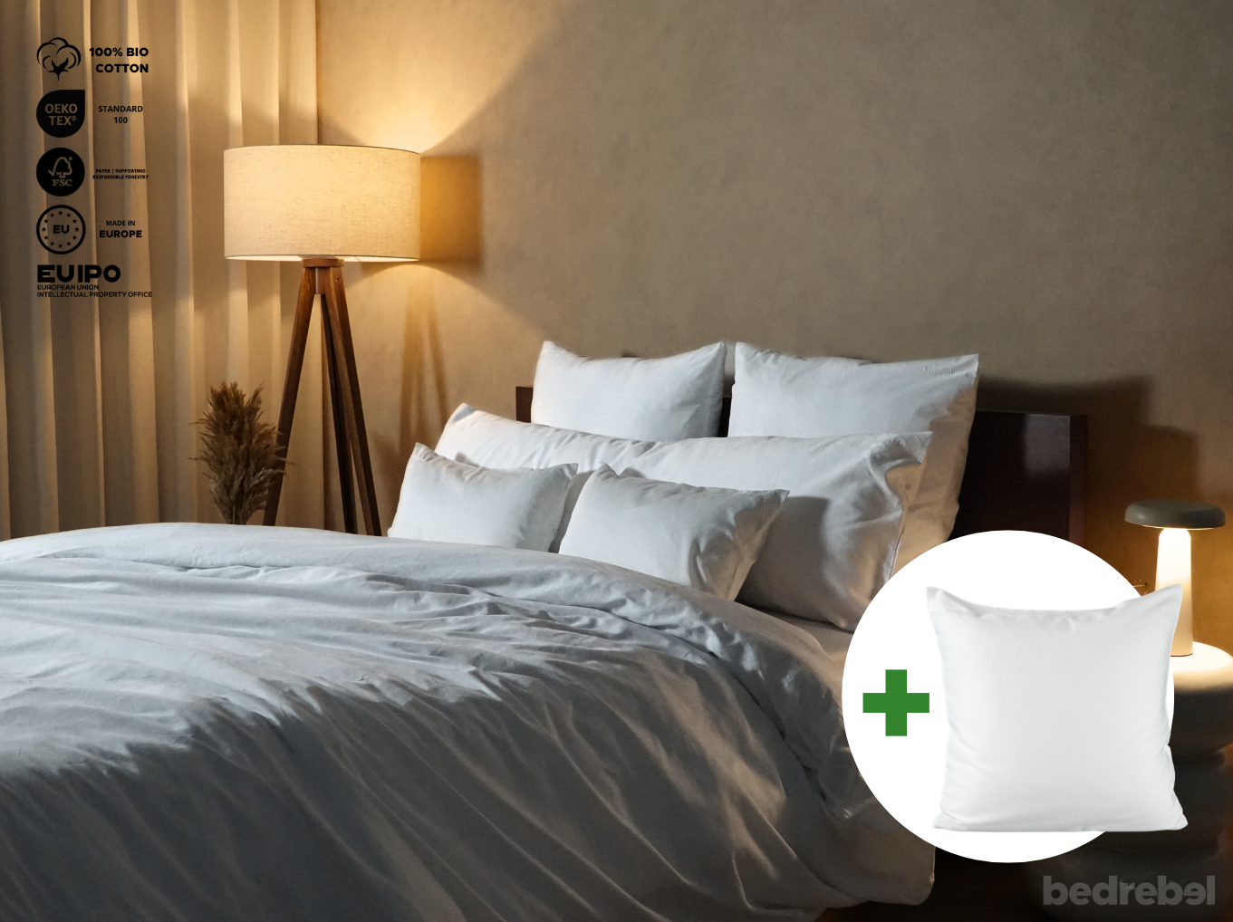 Dekbedovertrek set met rits over drie zijden & dekbedclips | Satijn katoen – Pure white – 1 persoons