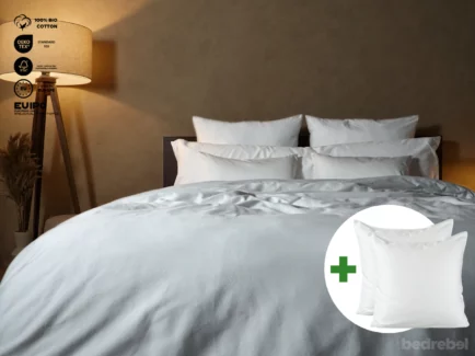 Dekbedovertrek set met rits over drie zijden & dekbedclips | Satijn katoen - Pure white - 2 persoons