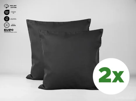 Kussensloop met ritssluiting | Percale katoen - Charcoal black - Voordeel set