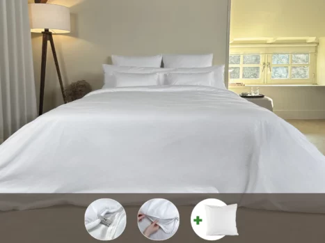Dekbedovertrek met rits over drie zijden & dekbedclips | Percale katoen - Pure white | 1 persoons incl. 1 kussensloop