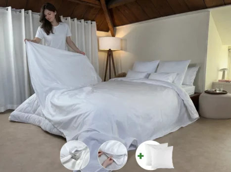 Dekbedovertrek met rits over drie zijden & dekbedclips | Percale katoen - Pure white | 2 persoons incl. 2 kussenslopen