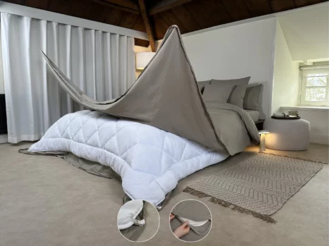 Dekbedovertrek met rits over drie zijden & dekbedclips | Percale katoen - Japandi taupe