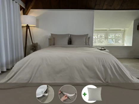 Dekbedovertrek met rits over drie zijden & dekbedclips | Percale katoen - Japandi taupe | 1 persoons incl. 1 kussensloop
