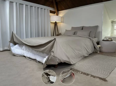 Dekbedovertrek met rits over onderzijde & dekbedclips | Percale katoen - Japandi taupe