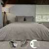 Peuterdekbedovertrek met rits over onderzijde & dekbedclips | Percale katoen - Japandi taupe | 1 persoons incl. 1 kussensloop