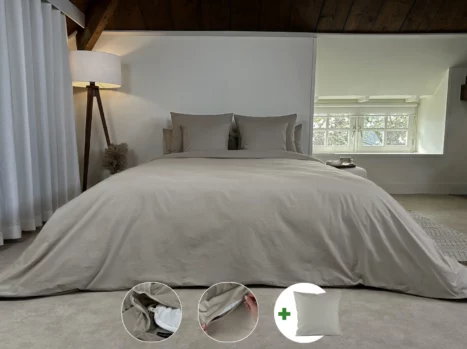 Dekbedovertrek met rits over onderzijde & dekbedclips | Percale katoen - Japandi taupe | 1 persoons incl. 1 kussensloop