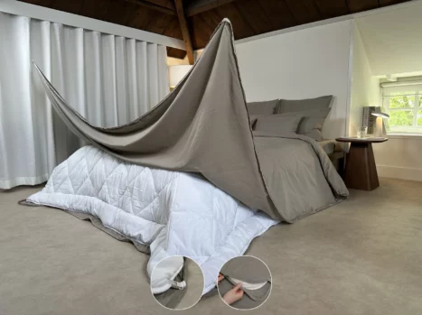 Dekbedovertrek met rits over drie zijden & dekbedclips | Satijn katoen - Japandi taupe