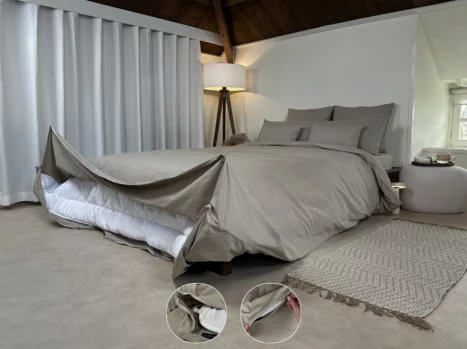 Dekbedovertrek met rits over onderzijde & dekbedclips | Satijn katoen - Japandi taupe