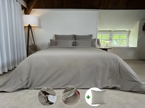 Dekbedovertrek met rits over onderzijde & dekbedclips | Satijn katoen - Japandi taupe | 1 persoons incl. 1 kussensloop