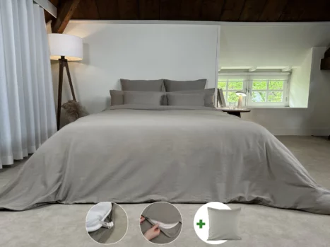 Dekbedovertrek met rits over drie zijden & dekbedclips | Satijn katoen - Japandi taupe | 1 persoons incl. 1 kussensloop