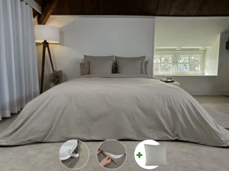 Dekbedovertrek met rits over drie zijden & dekbedclips | Percale katoen - Japandi taupe | 1 persoons incl. 1 kussensloop